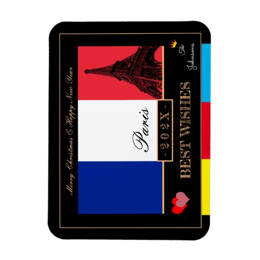 2024 Frans Flag & Eiffel Happy Nieuwjaar, Frankrij Magneet (Verticaal)