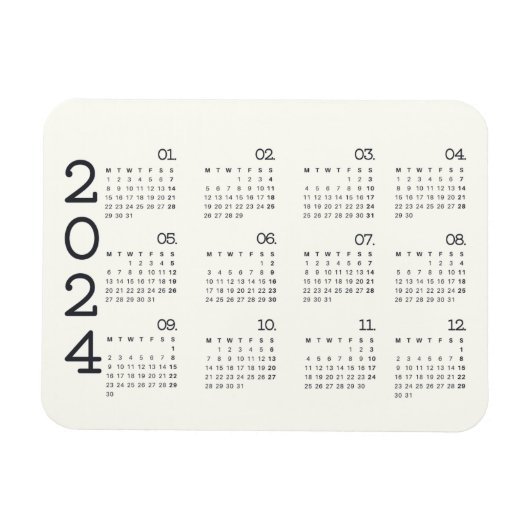 2024 Full Year Calendar Black And White Elegant Magneet (Horizontaal)