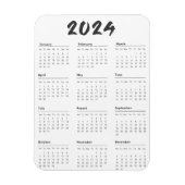 2024 Full Year Calendar Black And White Minimalist Magneet (Verticaal)