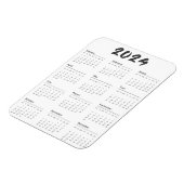 2024 Full Year Calendar Black And White Minimalist Magneet (Linkerzijde)