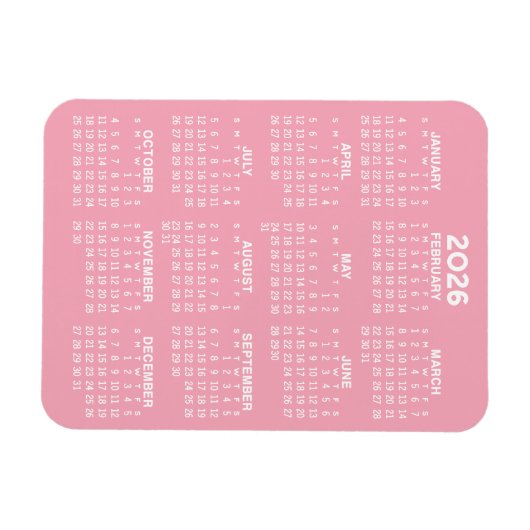 2024 Full Year View Calendar - Basic Pink Minimal Magneet (Horizontaal)