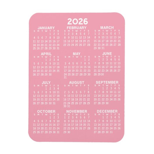 2024 Full Year View Calendar - Basic Pink Minimal Magneet (Verticaal)