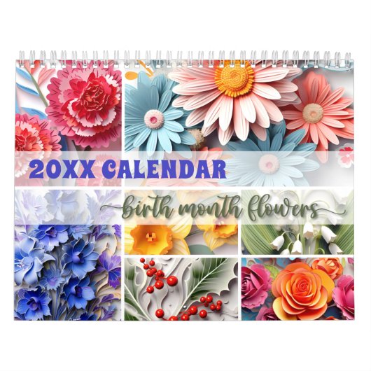 2024 Geboorte Maand Bloemen Kalender Papier Kunst  (Hoes)