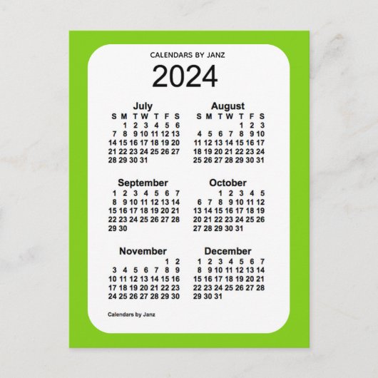 2024 Geel Groen 6-maandenkalender van Janz Briefkaart (Voorkant)