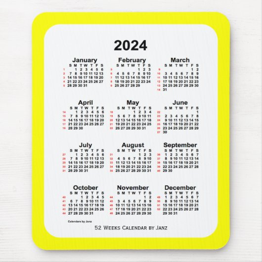 2024 Geel Twee Toon 52 Week Agenda van Janz Muismat (Voorkant)
