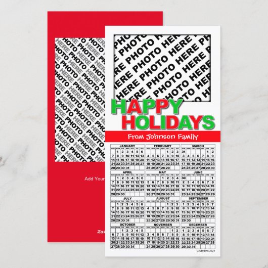 2024 Gelukkig Kerstkalender Fotokaart Familie Feestdagenkaart (Voorkant / Achterkant)