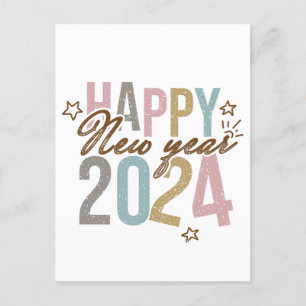 2024 Gelukkig Nieuwjaar in retro kleuren Briefkaart
