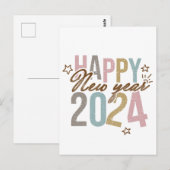 2024 Gelukkig Nieuwjaar in retro kleuren Briefkaart (Voorkant / Achterkant)