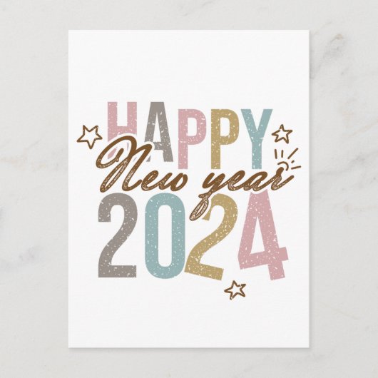 2024 Gelukkig Nieuwjaar in retro kleuren Briefkaart (Voorkant)