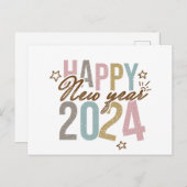 2024 Gelukkig Nieuwjaar in retro kleuren Feestdagenkaart (Voorkant / Achterkant)