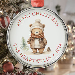 2024 Gepersonaliseerd Schattige Beer Vrolijk Kerst Metalen Ornament