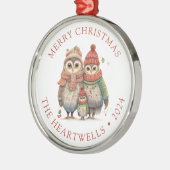 2024 Gepersonaliseerde Uil Familie Vrolijk Kerstfe Metalen Ornament (Links)