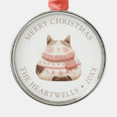 2024 Gepersonaliseerde Waterverf Cat Merry Christm Metalen Ornament (Voorkant)