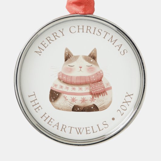 2024 Gepersonaliseerde Waterverf Cat Merry Christm Metalen Ornament (Voorkant)