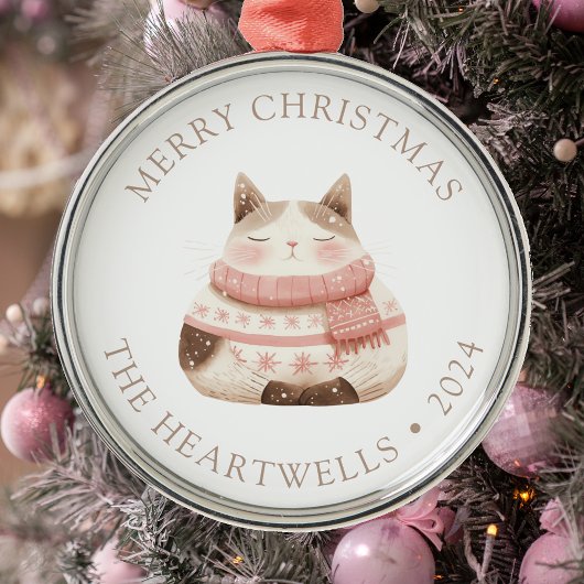 2024 Gepersonaliseerde Waterverf Cat Merry Christm Metalen Ornament