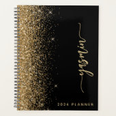 2024 gepersonaliseerde zwart gouden glitter planner (Voorkant)