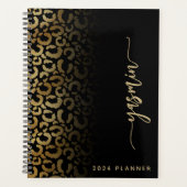 2024 Gepersonaliseerde zwart gouden luipaard vlekk Planner (Voorkant)