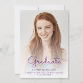 2024 Glam Paarse Glitter Drip Foto Afstuderen Kaart (Achterkant)