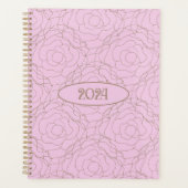 2024 Glas in lood Roos: Goud Roos op Roze Planner (Voorkant)