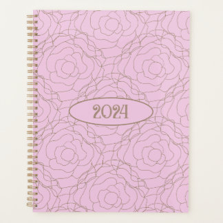 2024 Glas in lood Roos: Goud Roos op Roze Planner
