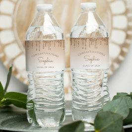 2024 Gold Glitter Drip Graduation Party Waterfles Etiket