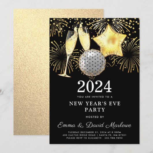 2024 Gold Glitter op Black I Kaart (Voorkant / Achterkant)