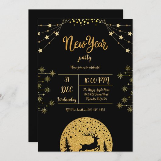 2024 gouden glitter op zwart kaart (Voorkant / Achterkant)