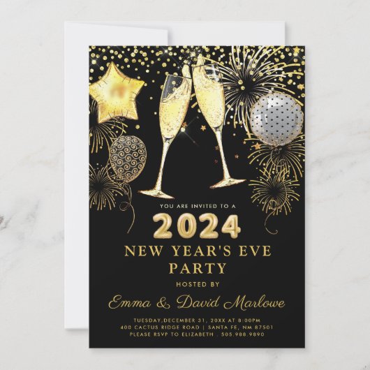 2024 gouden glitter op zwart kaart (Voorkant)