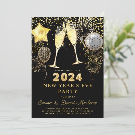 2024 gouden glitter op zwart kaart (Staand voorkant)