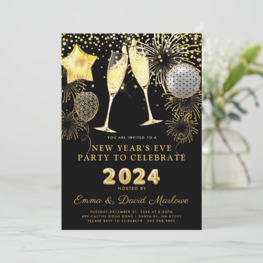 2024 gouden glitter op zwart kaart (Staand voorkant)