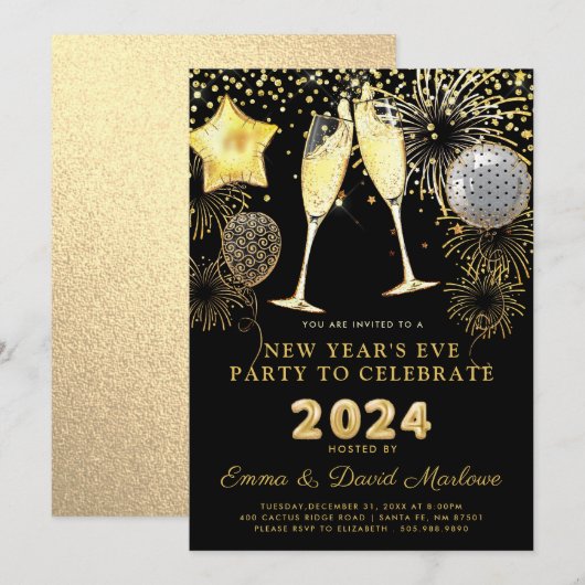 2024 gouden glitter op zwart kaart (Voorkant / Achterkant)