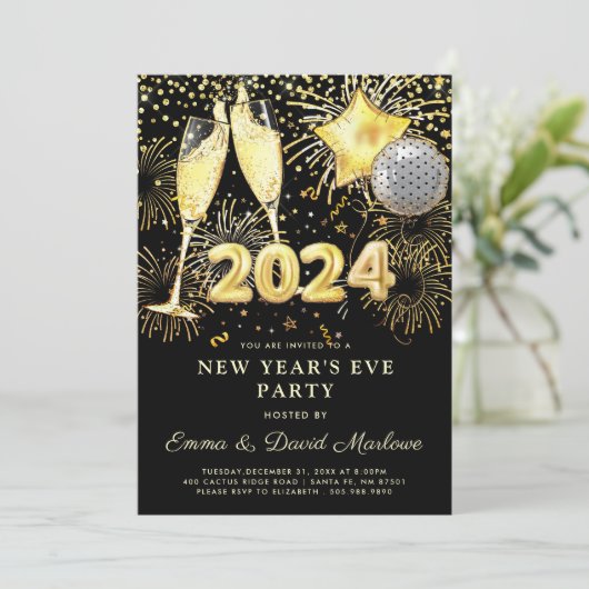 2024 gouden glitter op zwart kaart (Staand voorkant)