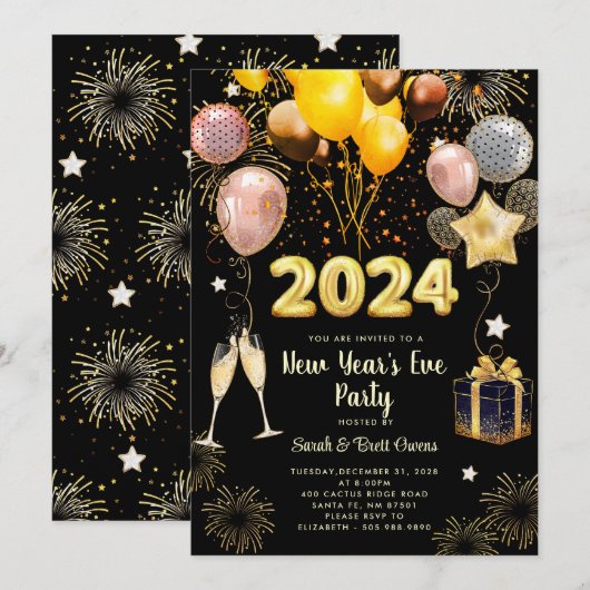 2024 gouden glitter op zwart kaart (Voorkant / Achterkant)