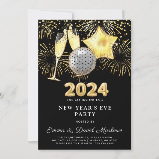 2024 gouden glitter op zwart kaart (Voorkant)