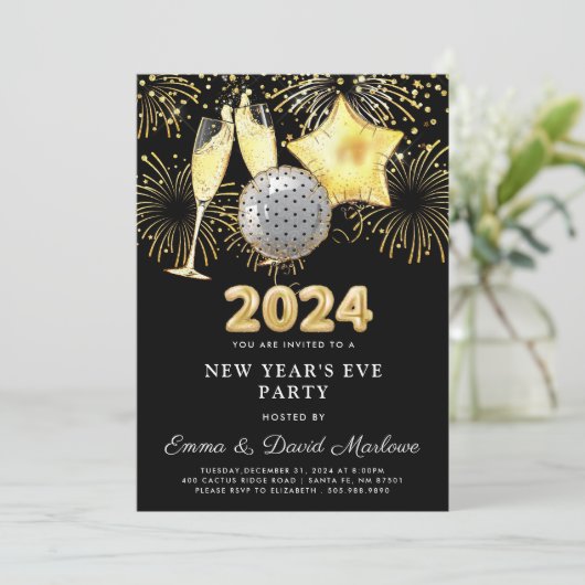 2024 gouden glitter op zwart kaart (Staand voorkant)