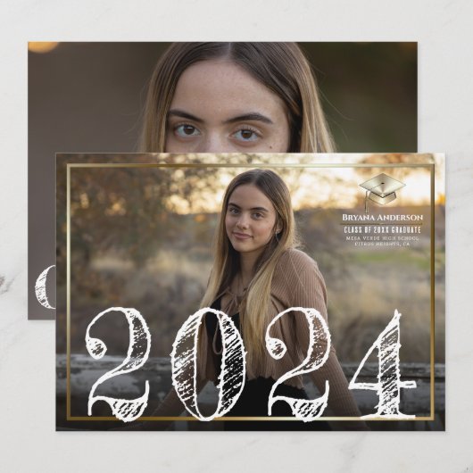 2024 Gouden Rand Cap Afstudeer Foto Aankondiging (Voorkant / Achterkant)