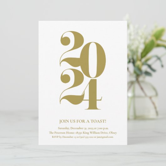 2024 Gouden uitnodiging voor nieuwjaarsdag (Staand voorkant)
