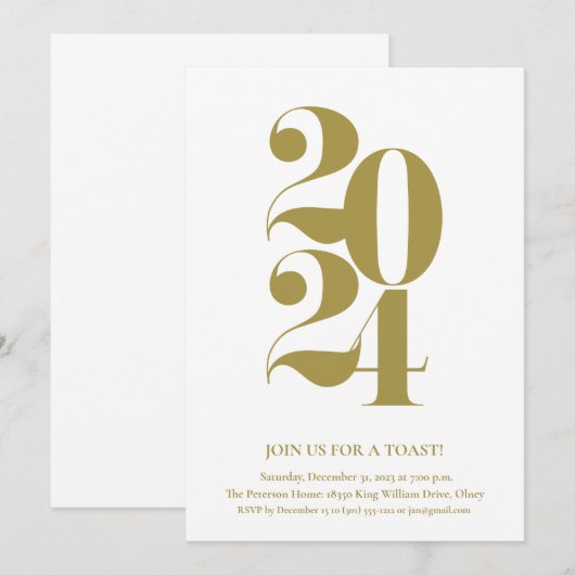 2024 Gouden uitnodiging voor nieuwjaarsdag (Voorkant / Achterkant)