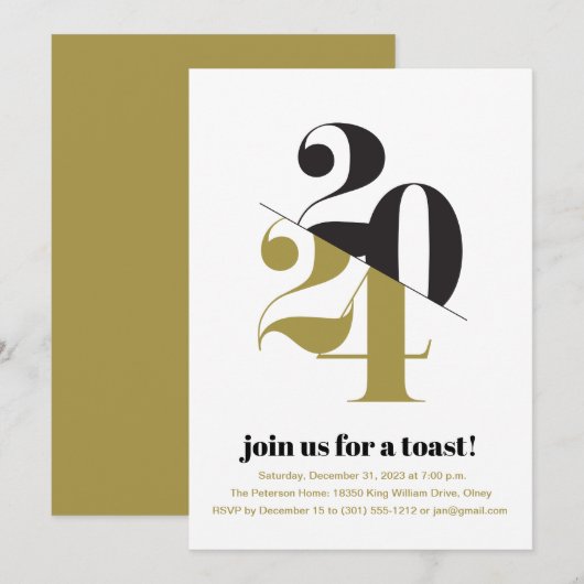 2024 Gouden uitnodiging voor nieuwjaarsdag (Voorkant / Achterkant)