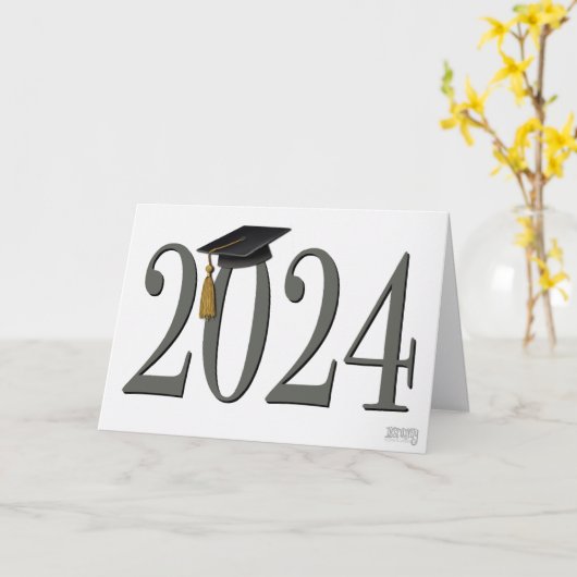 2024 Graduation Cap Eenvoudig Modern Afstuderen Kaart (Gele Bloem)