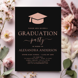 2024 Graduation Party Blush Roze Zwart Elegant Kaart