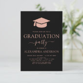 2024 Graduation Party Blush Roze Zwart Elegant Kaart (Staand voorkant)