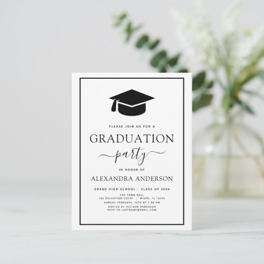 2024 Graduation Party Modern Elegant Zwart Wit I Briefkaart (Staand voorkant)