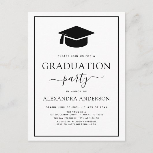 2024 Graduation Party Modern Elegant Zwart Wit I Briefkaart (Voorkant)