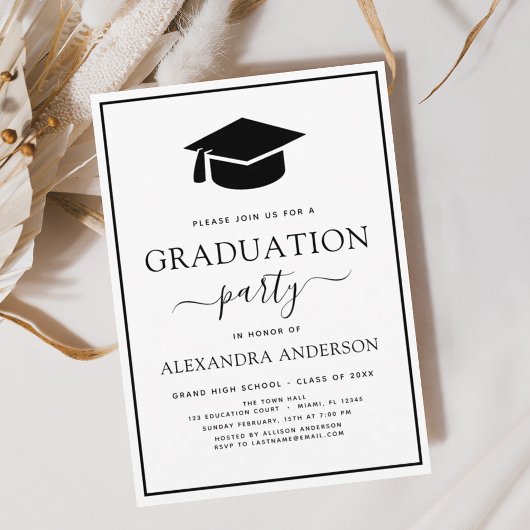 2024 Graduation Party Modern Elegant Zwart Wit I Briefkaart