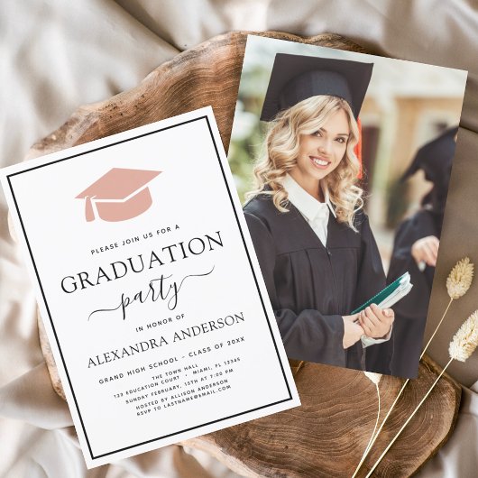 2024 Graduation Party Roze Elegant Foto Afbeelding Kaart