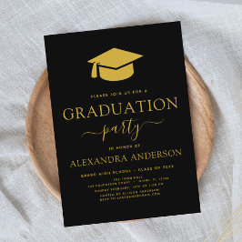 2024 Graduation Party Zwart Goud Modern Elegant Kaart
