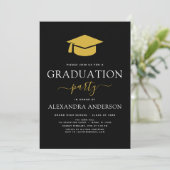 2024 Graduation Party Zwart Goud Modern Elegant Kaart (Staand voorkant)