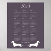 2024 Grafiet Dachshund Silhouet Kalender Poster (Voorkant)