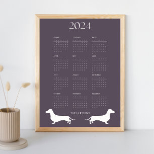 2024 Grafiet Dachshund Silhouet Kalender Poster